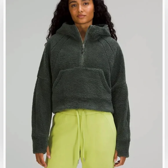 Lululemon Women's Scuba Oversized Half-Zip Fleece Hoodie in Smoked Spruce BNWT - Picture 4 of 10